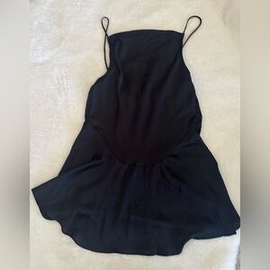 Free People Intimately Black Satin Square Front Slip Dress